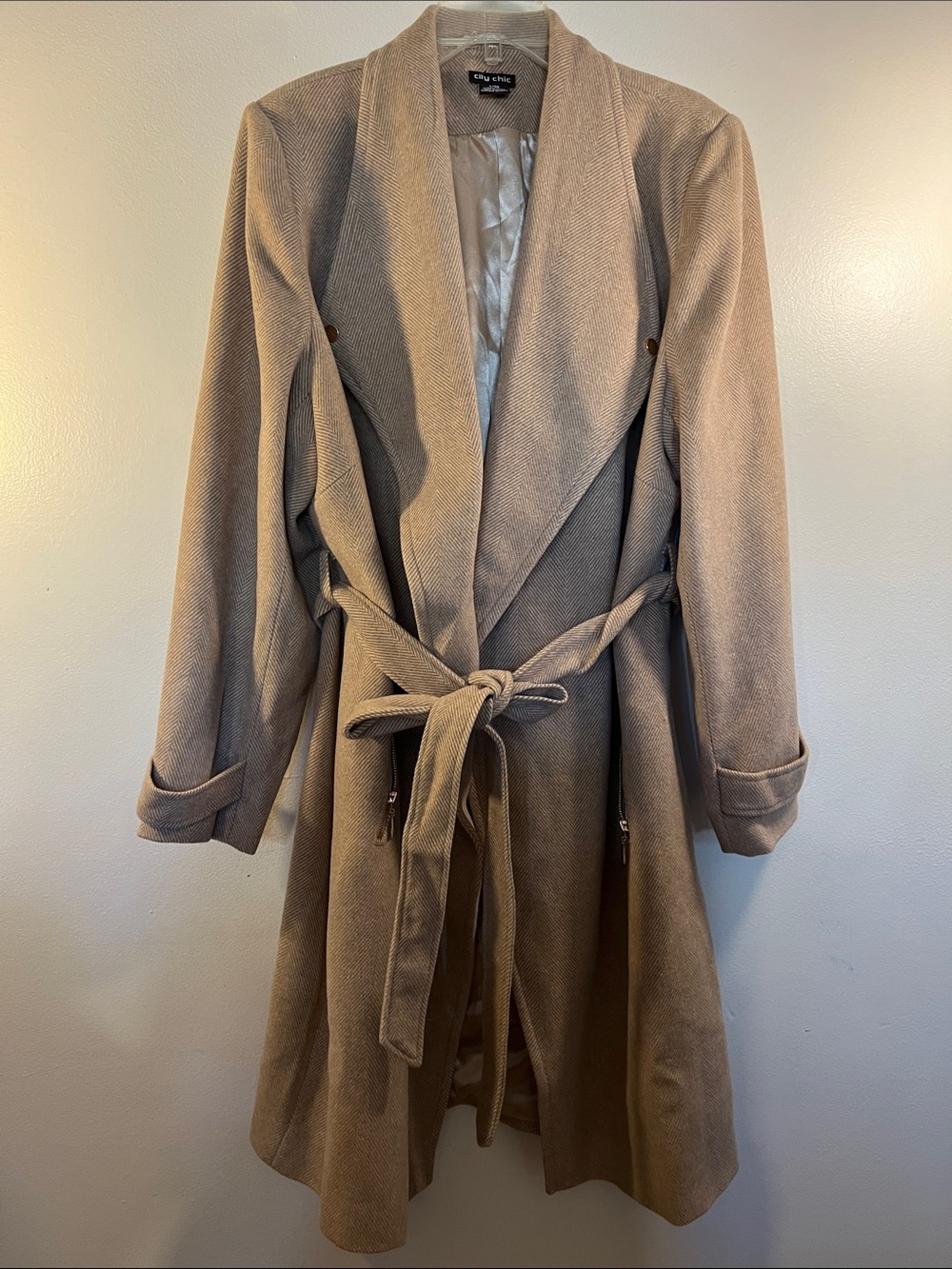 City Chic Taupe Trench Coat with Zip Pockets